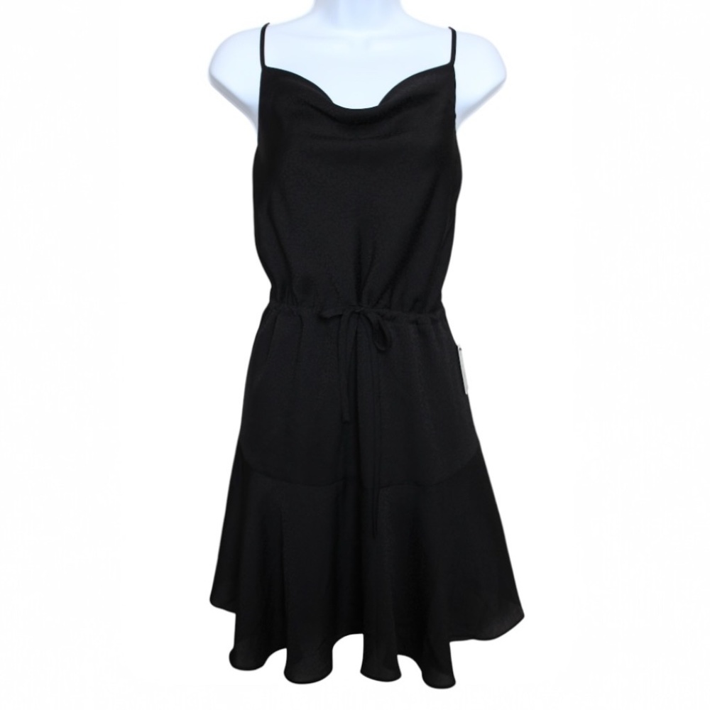 [NWT] Express Black Cowl Neck Drawstrin Fit and Flare Mini Dress Size S